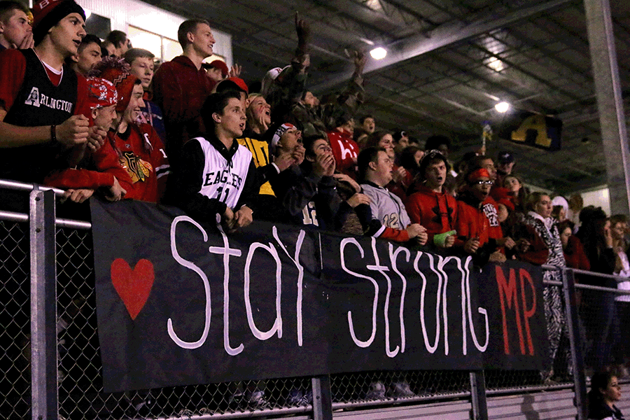 The Arlington student section supported Marysville Pilchuck on October 24 by doing a red a white theme. 