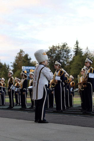 Drum major Kattianne Chapman ('15) leads the Arlington High School band in performing the national anthem at a varsity football game against East Side Catholic Crusaders on September 19th. Arlington Eagles lost against East Side Catholic by a score of 48-7.