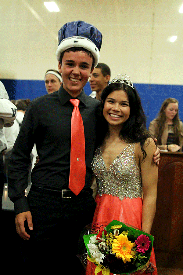 Haley Gonzales and Thomas Stretch celebrate their crowning as Homecoming King and Queen. They were voted as royalty by the student body. 