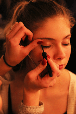 Morgan Bryson (10) has her makeup done for Almost, Maine before the show