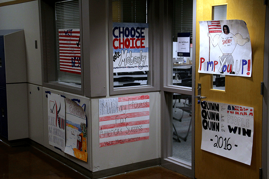 The+students+in+Ms.+Newmans+Government+class+created+posters+to+best+advertise+their+campaign.+