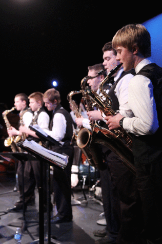 William Schamp '14 and others play during a performance by Jazz Band