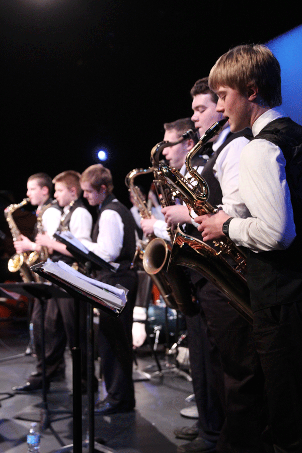 William Schamp 14 and others play during a performance by Jazz Band