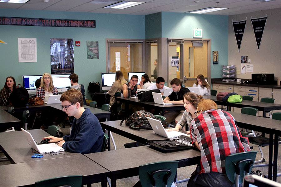 The production journalism class, now finally finished with the yearbook, is writing stories for the website.