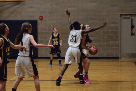 Taiya Pope ('18) blocks an Everett player during a game on January 20th. 