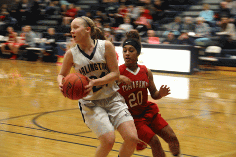 Emma Janousek (16) dribbles around an opponent from MP during Wednesday nights game. 