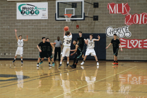 Kobe Gray ('17) puts up a shot in a game against Marysville-Getchell on January 21st. 
