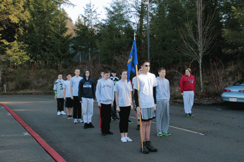 Members of the ROTC Survival group practice in the back parking lot on January 8th.