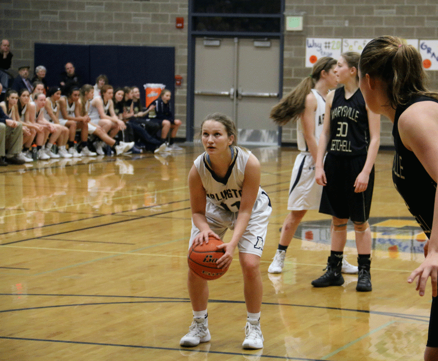 Sarah Shortt (16) prepares to shoot a free throw during Tuesday nights victory over Marysville-Getchell.