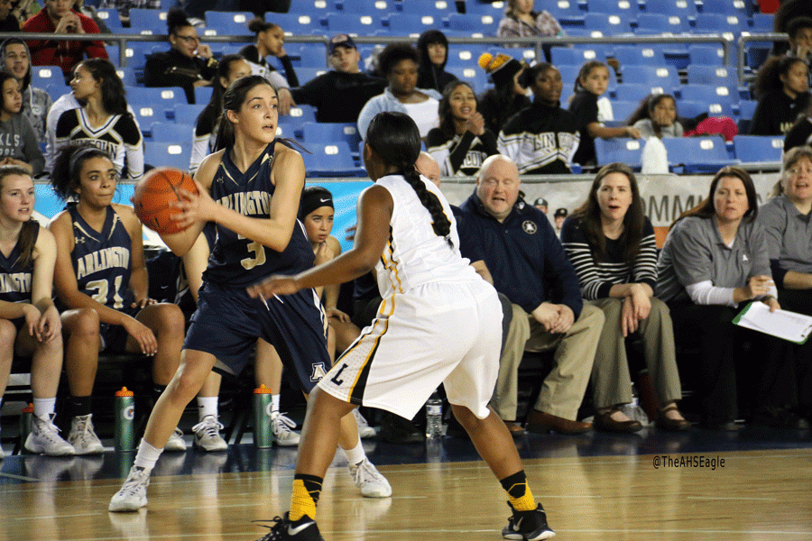 Gracie Castaneda (16) looks to pass the ball during Thursday nights playoff game against Lincoln. 