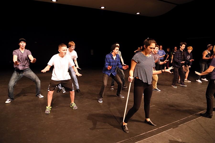 Cast members of Pippin practice during rehearsal on January 14th.