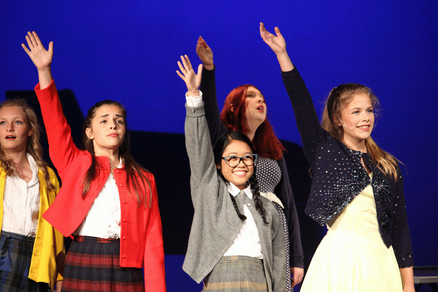 Grace Moberly(19), Angel Fernadez(17), and Hannah Glunt(18) run over their parts the day before opening night of Medley.
