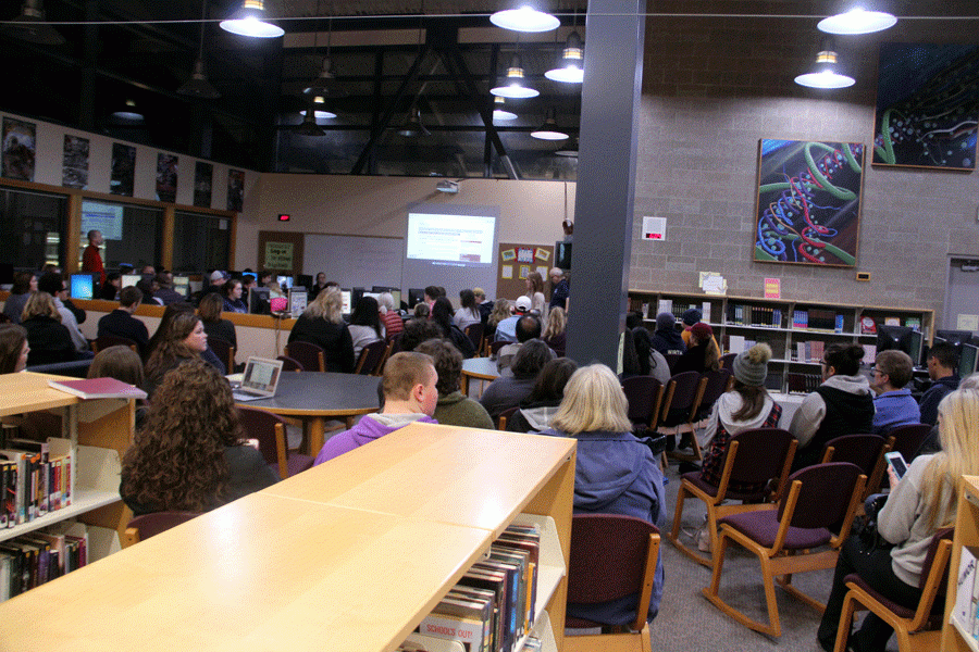 A huge crowd packed the library as presenters walked through the application process. 