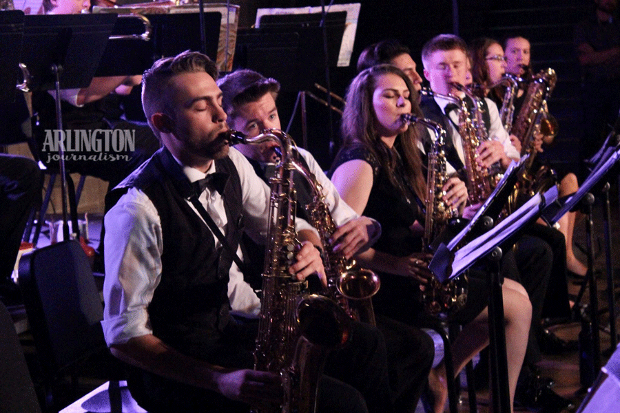 Senior Colin Watts gets into the music at his last Swing into Spring show as a member of On Hold. 