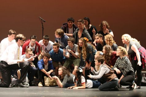 Steven performers gather around their teacher, listening for their new project. During the first first performance Friday night, 9.20