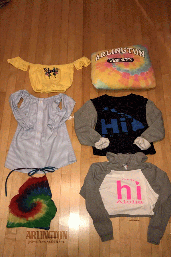 Some+of+the+articles+of+clothing+Roller+has+made+from+her+upcycling+process.+The+blue+striped+dress+pictures%2C+was+made+out+of+an+old+button-up+shirt.