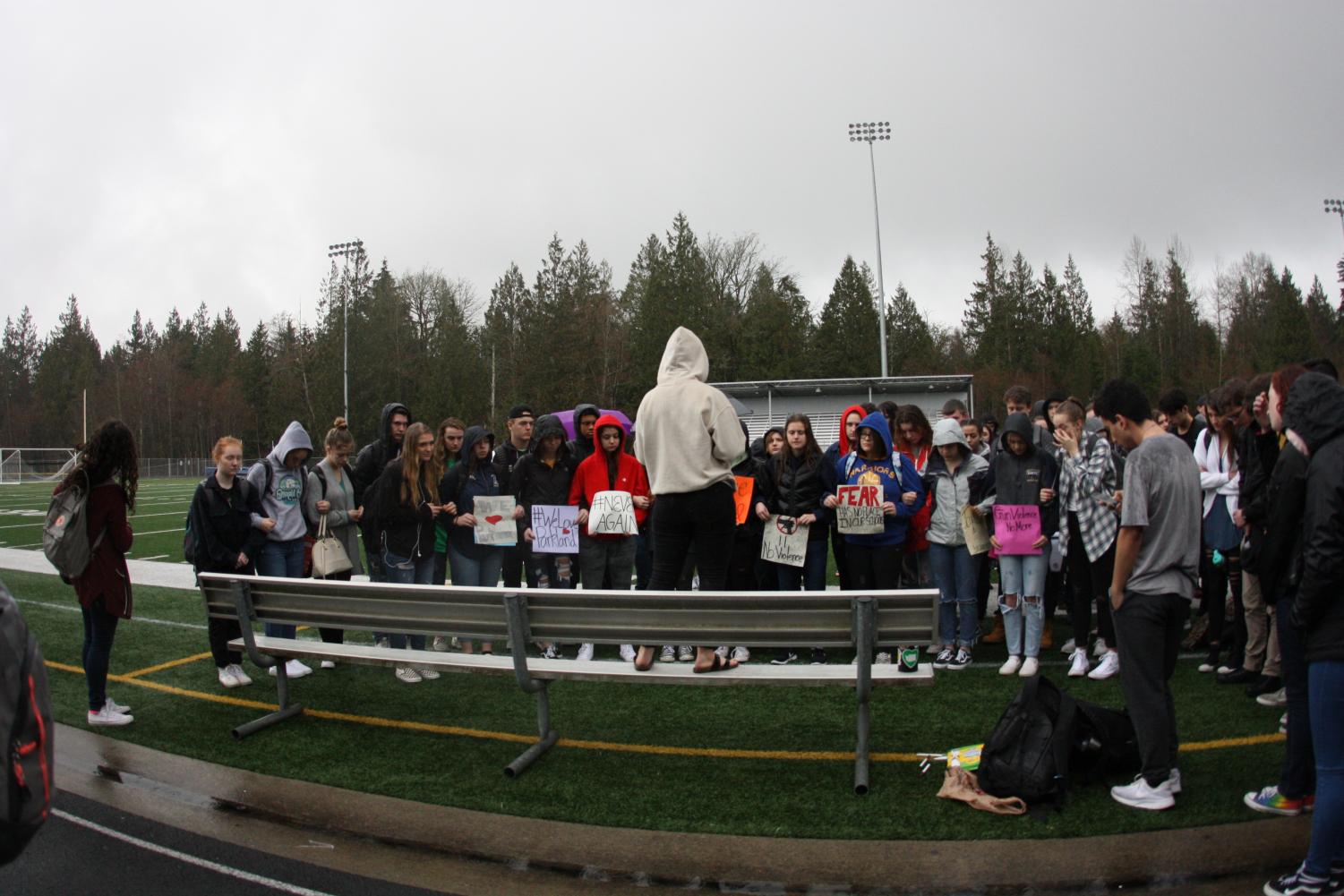 In honor of the Parkland shooting, AHS students walk out on March 14 to take a stand against gun violence in schools. The student body also protests against all other school shootings, including Columbine.