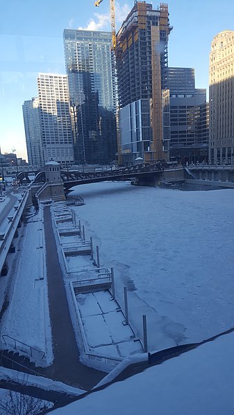 Chicago River, Illinois frozen over from the Polar Vortex.


Photo from Wikimedia Commons Taken by David Pyle
