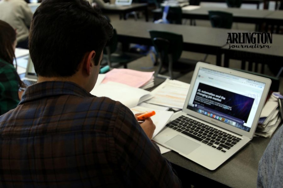 Naveed Arang(11) works hard in one of his multiple AP classes, keeping his grades up.