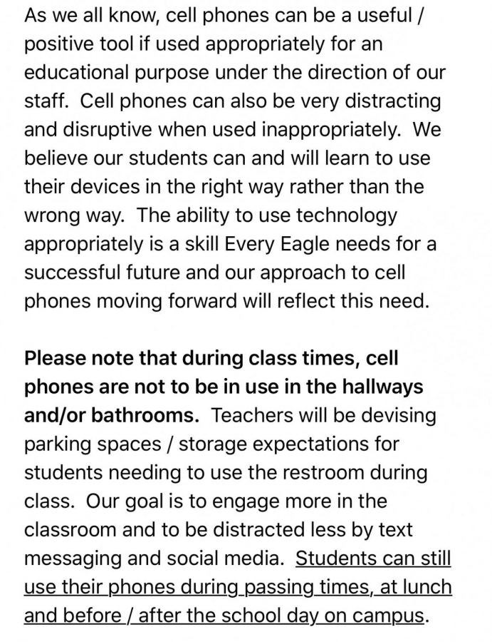 I found this letter in my email that I received from principal Mr. Fish explaining the new cellphone policy.
