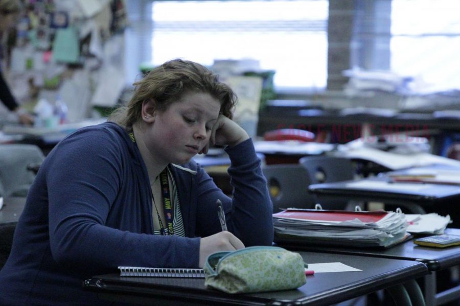 Student Audrey Curdy-Conlon(11) stays for lunch to study.