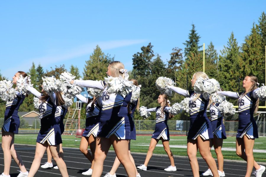 Cheerleaders pump everyone up at sporting events, but they also set the tone for assemblies and parades as well. 