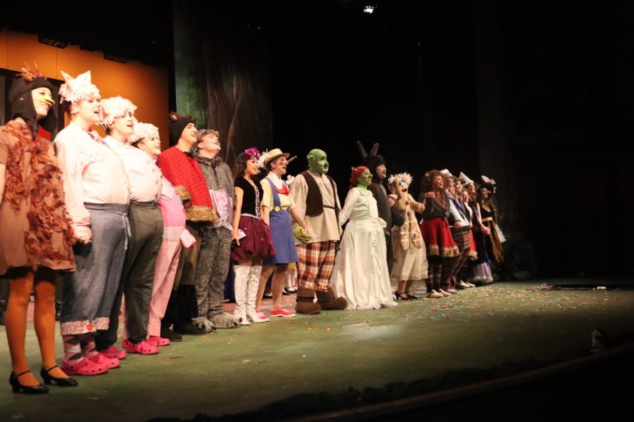 The cast of the Shrek the Musical play is seen on Mar. 11, 2022. 