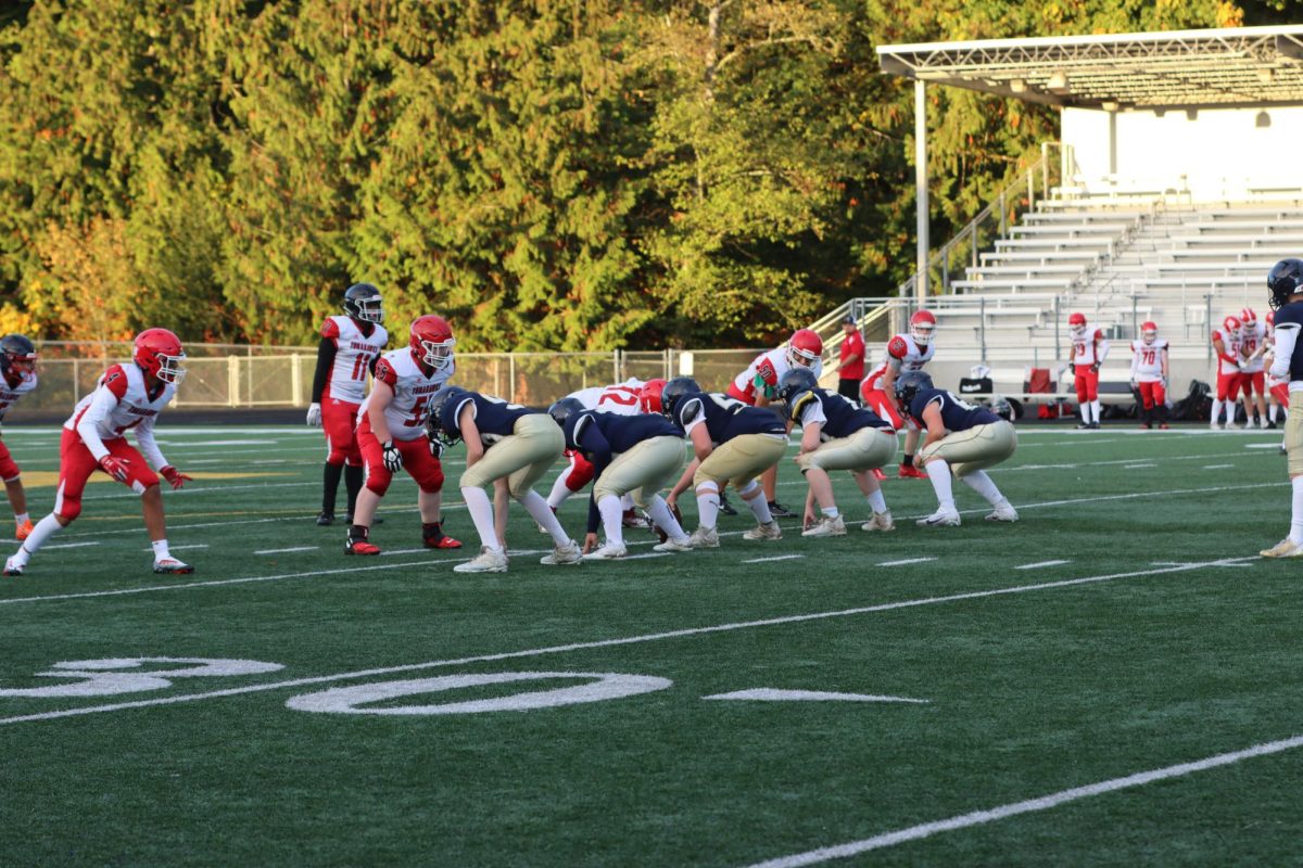 The offensive line is ready to put the ball in motion against Marysville Pilchuck in a home matchup October 11.  Eagles won 16-6. 