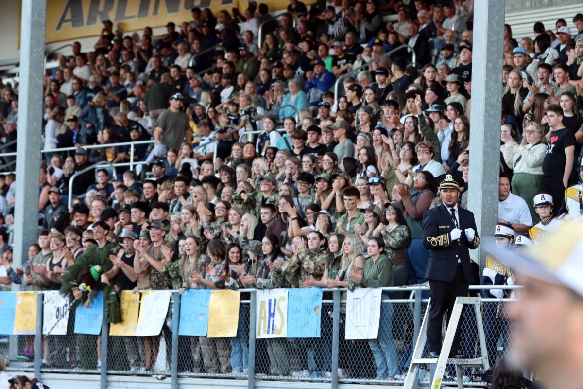 Student section on camo night for the football game against Marysville Getchell. 