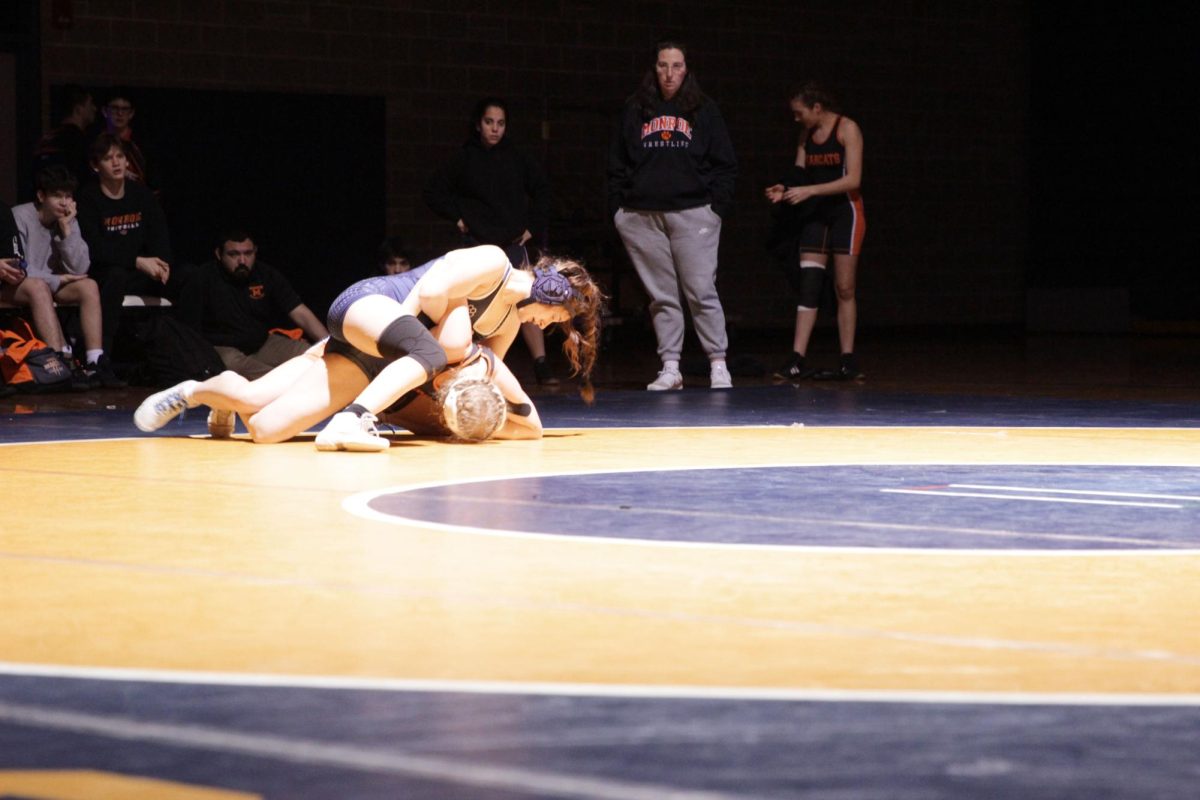 Danielle Crew 125 (‘24) “is trying to get a double arm bar” teammate Kyla Brown 110 (‘26) said. “Danielle has worked really hard this whole entire season, shes put so much dedication into wrestling,” teammate Liz Williams-Juneau 170 (‘24) said. She is wrestling in a duel against Monroe on January 26.