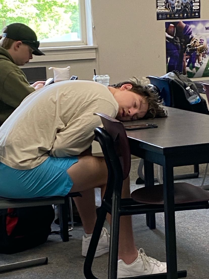 Junior Kobi Spady tried taking a quick nap in class. 