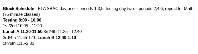 New Testing schedule?