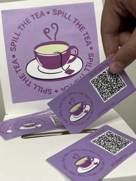 Student making use of the new Spill the Tea boxes in classrooms. 
