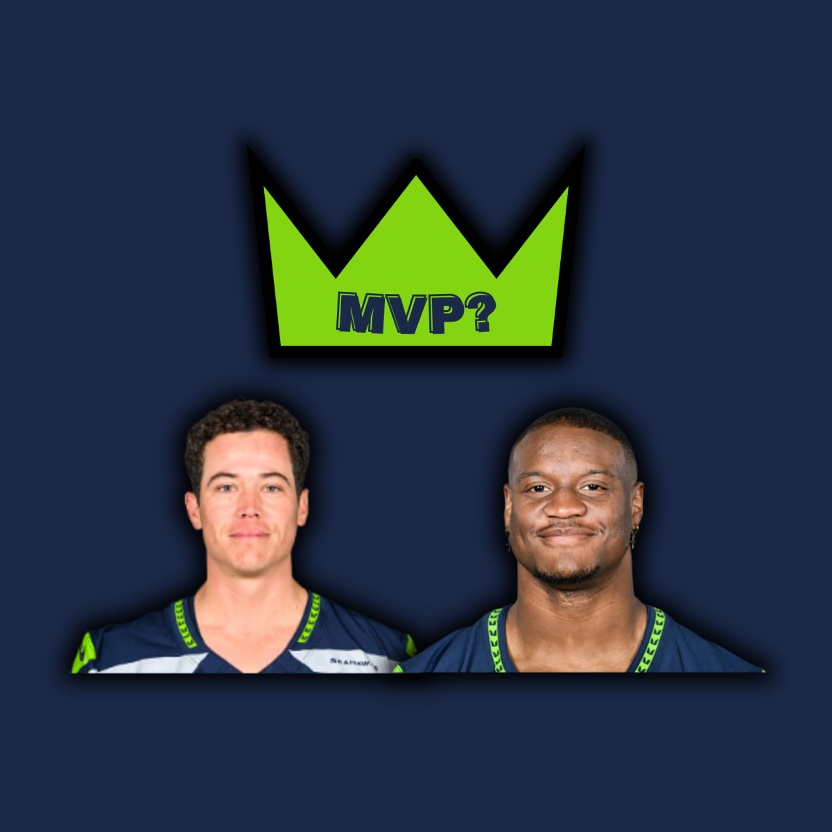 Graphic created for the Superbowl LX MVP  controversy involving Jason Myers (left) vs Kenneth Walker III (right).