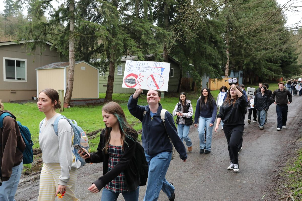 AHS students on the walk out of the school to protest against ICE. 