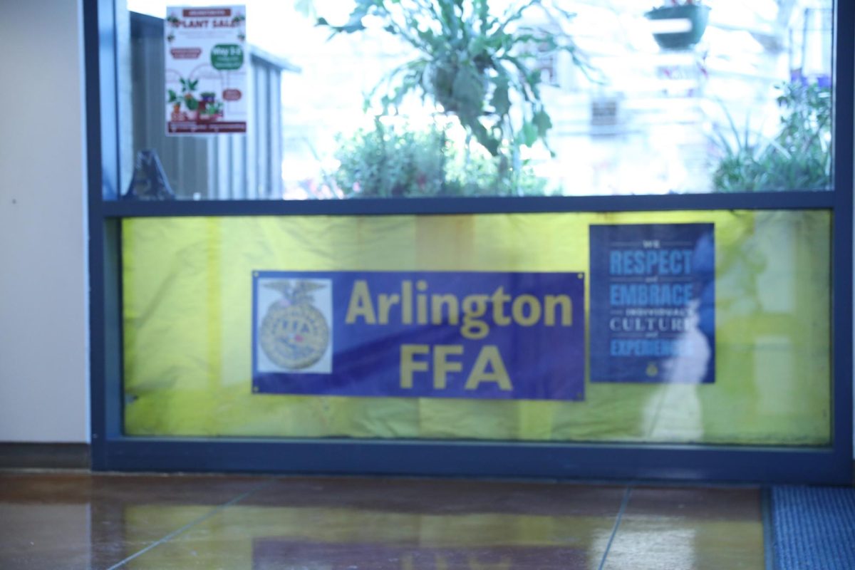 Arlington FFA sign outside of the Agriculture classes green house.