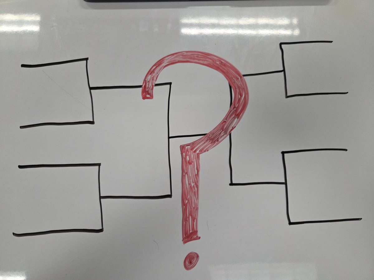 Picture of a classic bracket template and a red question mark down the middle