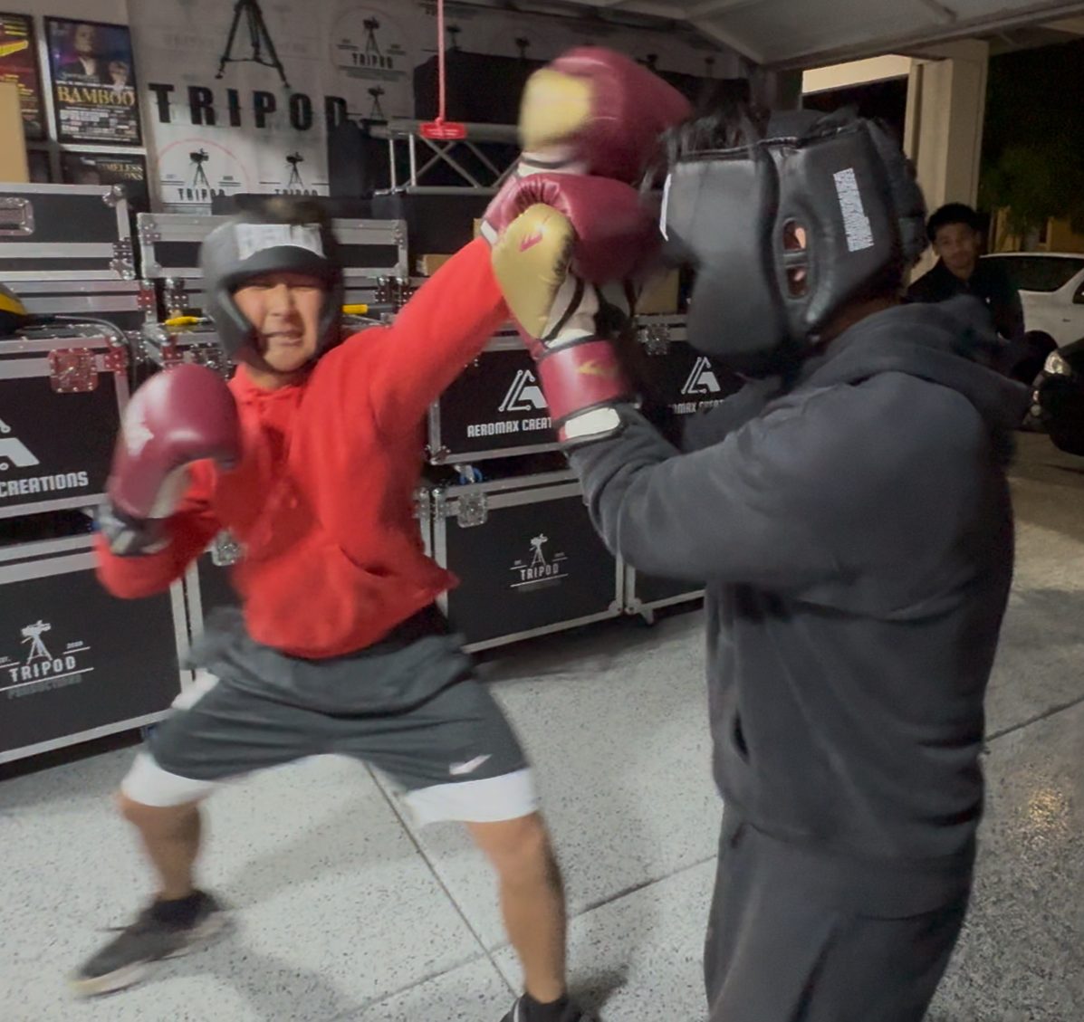 Ezekiel Ebrado (MGHS '27) on the right, is sparring with his friend.