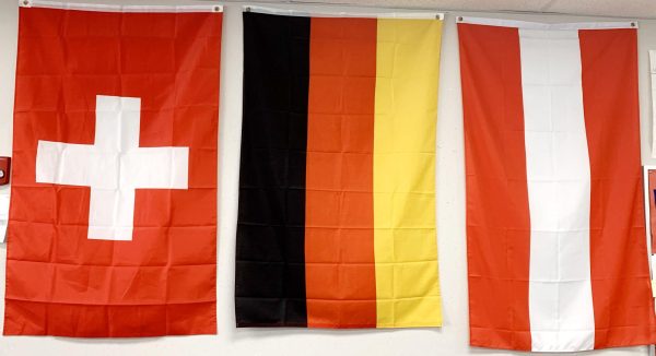 These are the flags of the three German speaking countries.  The students  are taught the language but also about German speaking countries' culture and history, and Herr Mendro made it fun, and poured his heart into it. 

“I love how different it is, how you have buildings that are hundreds and hundreds of years old, and you have so many different languages and cultures all intermixed in a small area,” said Herr Mendro German teacher.